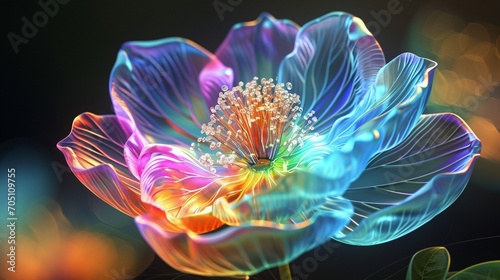 fractal background, Marvel at the delicate beauty of an intricately designed rainbow flower crafted from a jelly-like substance. Perfect lighting accentuates every detail photo