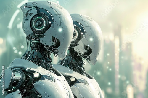 photograph of two Powerfull AI robots doin task, Complex Enviroment, AI tech, Illustration --ar 3:2 --v 6 Job ID: ef74e39e-c4f1-49c3-8ed9-ca841a24c684