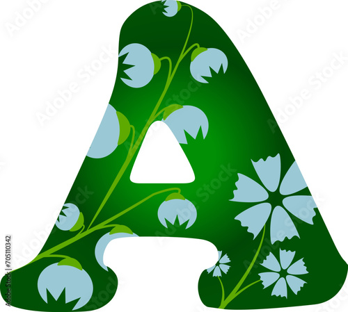 Stylized typography with capital letter A isolated monogram design element and floral decoration
