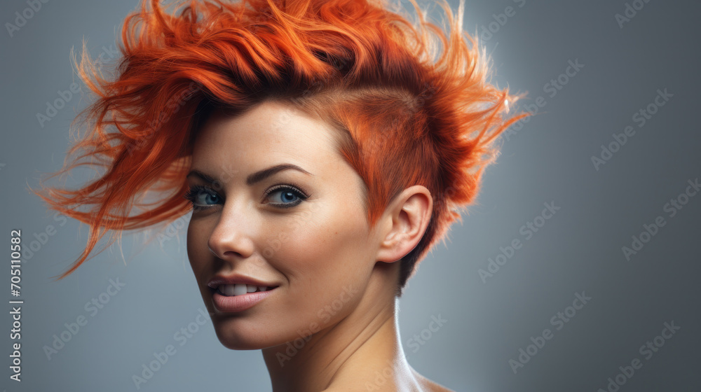 Beautiful woman with colored red hair and creative make up and hairstyle. Beauty face. Beautiful woman with colored red hair and creative make up and hairstyle. Beauty face.