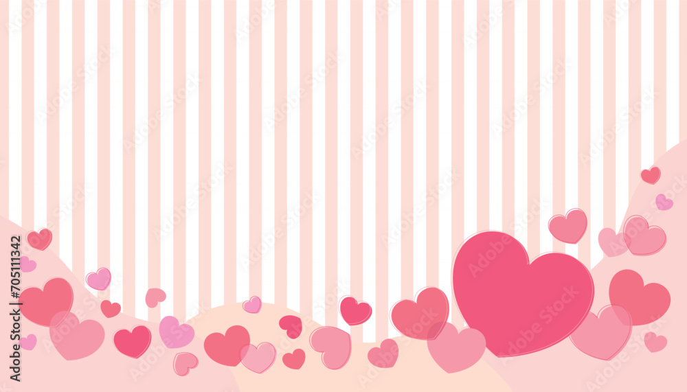 かわいいハートとストライプのバナーフレーム背景/ピンク