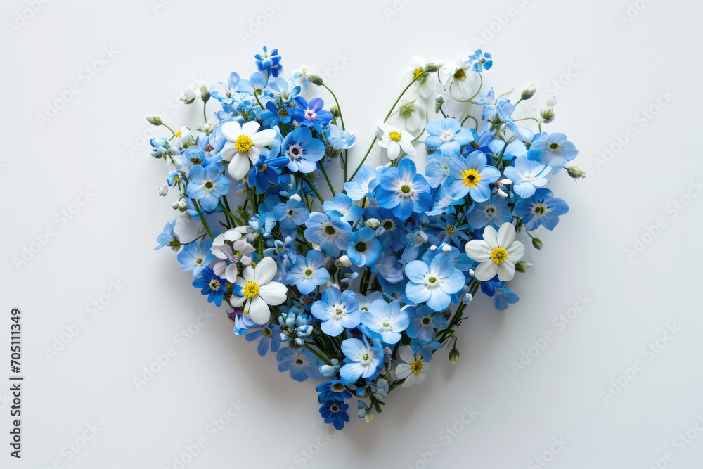 Forgetmenots Laid Out In Heart Shape On White Background Top View Forgetmenots Laid Out In Heart Shape On White Background Top View