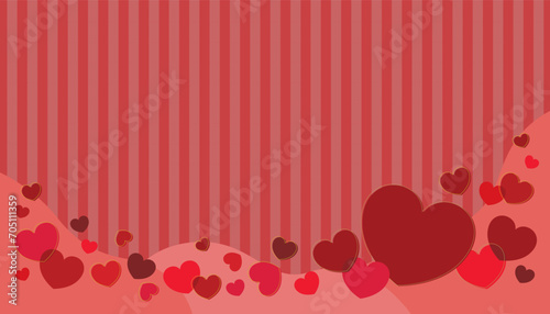 かわいいハートとストライプのバナーフレーム背景/赤