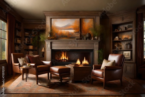 Wallpaper Mural Craft a captivating image capturing the essence of a tranquil retreat, centered around an impeccably detailed fireplace.

 Torontodigital.ca
