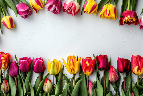 Abundance Of Space Inside A Frame Of Tulips On A White Background