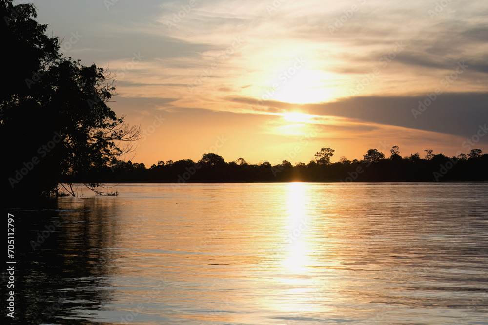 Sunset on Amana River, an Amazon tributary, Amazonas state, Brazil