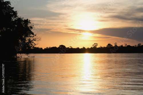 Sunset on Amana River, an Amazon tributary, Amazonas state, Brazil