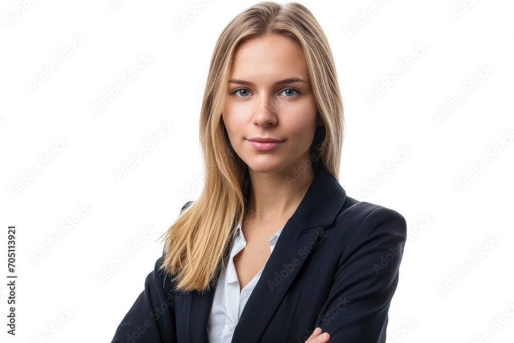 Blonde businesswoman in a suit, confident expression, white background Blonde businesswoman in a suit, confident expression, white background