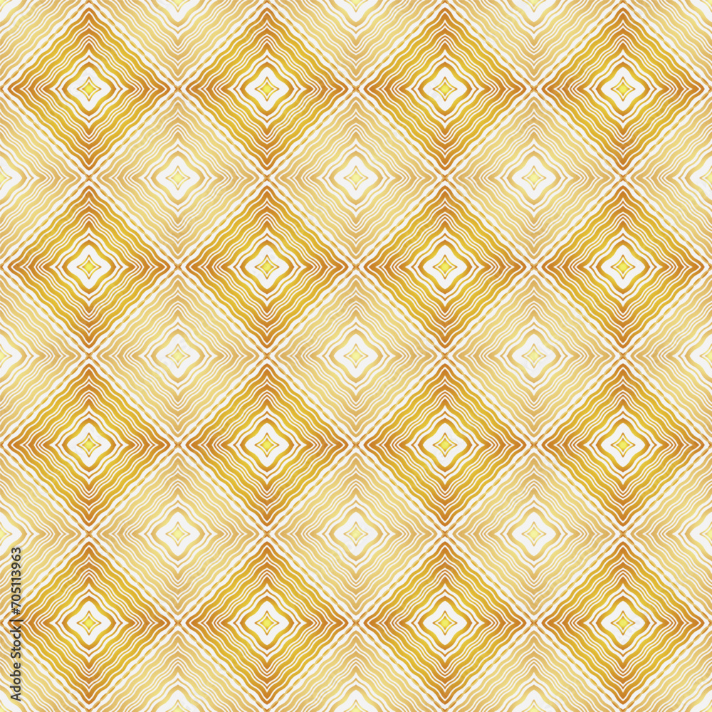 Obraz premium Golden gradient diagonal seamless pattern with rhombuses made of wavy ines. Vector image