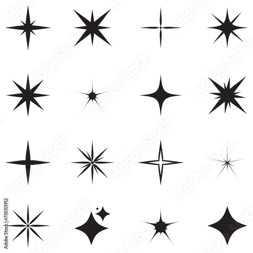 Star vector icons set. Twinkling stars illustration. Sparkles, shining burst. Christmas vector symbols isolated