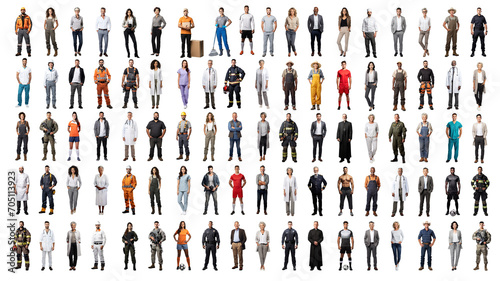 Collection mega bundle of various people workers men and women isolated cut-out on transparent white photo