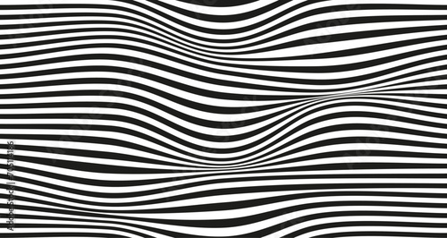 Op art wave seamless pattern. Stripe lines monochrome waves optical illusion distorted pattern. photo