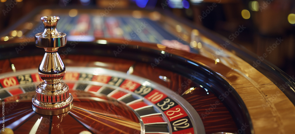 Casino roulette wheel spinning in motion with a copy Casino roulette wheel spinning in motion with a copy