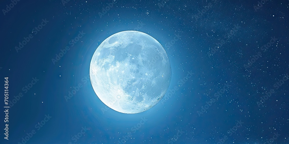 Fototapeta premium Moonlit Stunning view of night sky featuring luminous full moon glowing stars and space elements eliciting sense of astronomical wonder