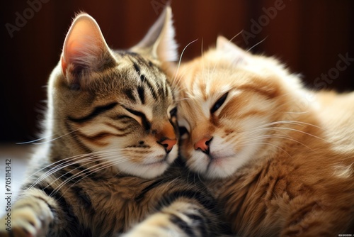 two cats hugging and looking very cute and heartwarming