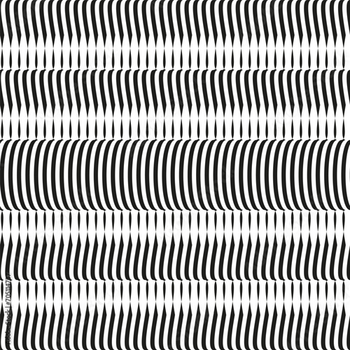 Op art wave seamless pattern. Stripe lines monochrome waves optical illusion distorted pattern.