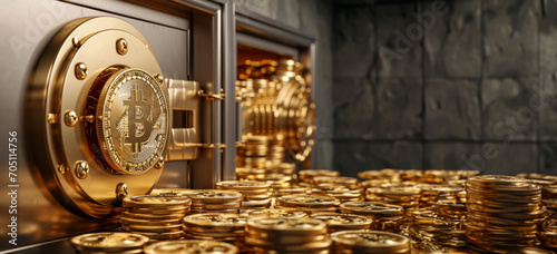 Safe deposit of gold from cryptocurrency assets with a copy photo