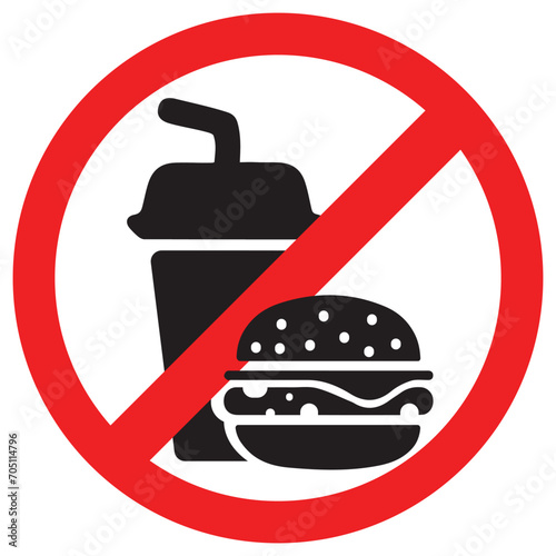 No food and drink allowed symbol, isolated on white background. Prohibition sign. Icon, sign, logo and symbol. Vector .eps illustration. Caution sign.