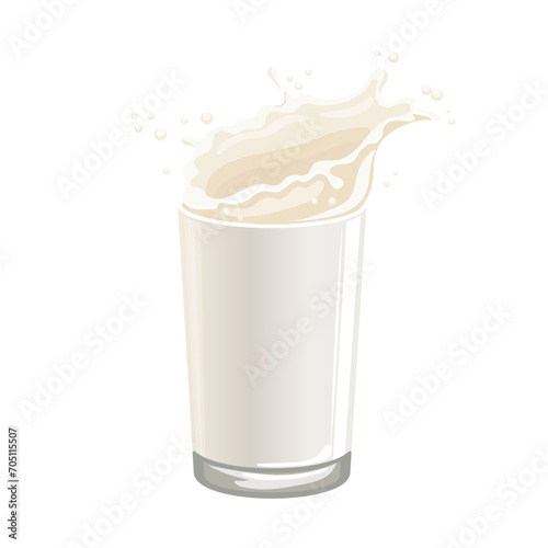 Glass with milk and milk splash on a white background. Healthy drink icon, illustration, vector