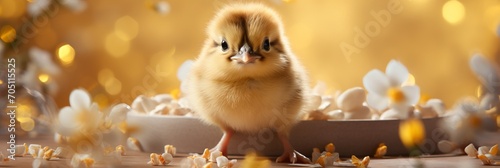 Enchanting close-up. adorable yellow chick conquering intricate maze amidst hazy dreamland photo