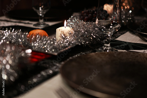 Christmas decoration. Table decorated for the celebration.