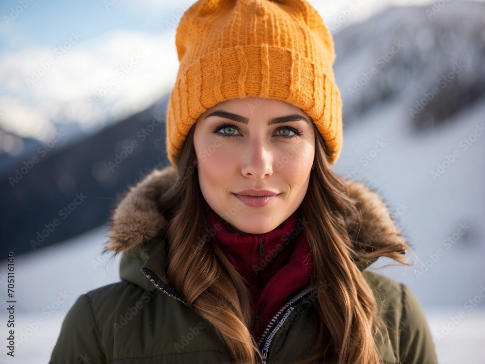 illustration of a portrait of a beautiful young woman in winter clothes, in a snowy landscape illustration of a portrait of a beautiful young woman in winter clothes, in a snowy landscape