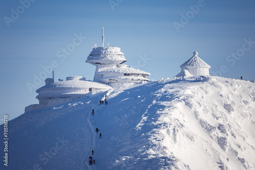 A beautiful winter in the Karkonosze Mountains, heavy snowfall created an amazing climate in the mountains. Poland, Lower Silesia Voivodeship.