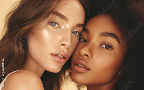 Portrait of diverse group of beautiful women with different skin types