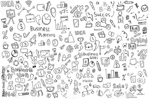 doodle art business hand drawn vector simple. with flowchart  statistic and element component business.