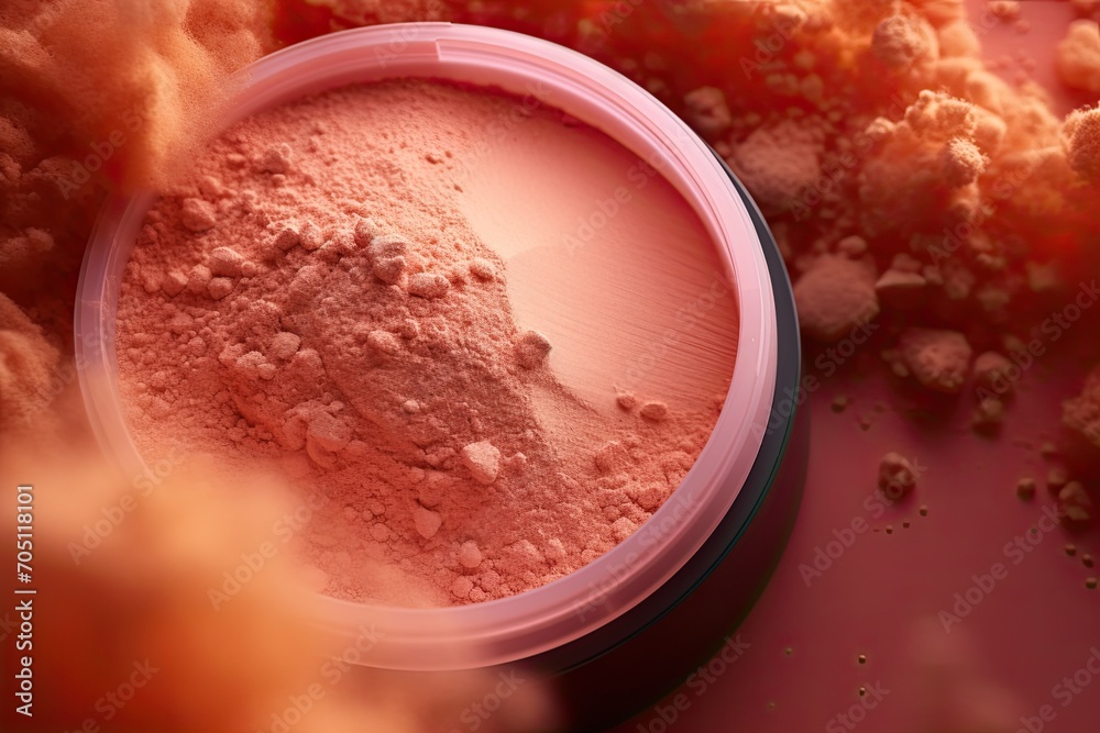 Make up powder on Peach Fuzz color theme background Make up powder on Peach Fuzz color theme background