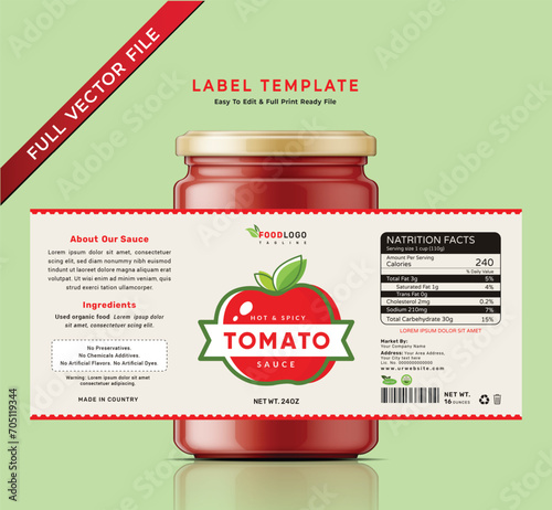 Tomato sauce label bottle jar food sticker packaging design.