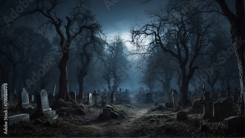 Foto Creepy cemetery in the forest at night