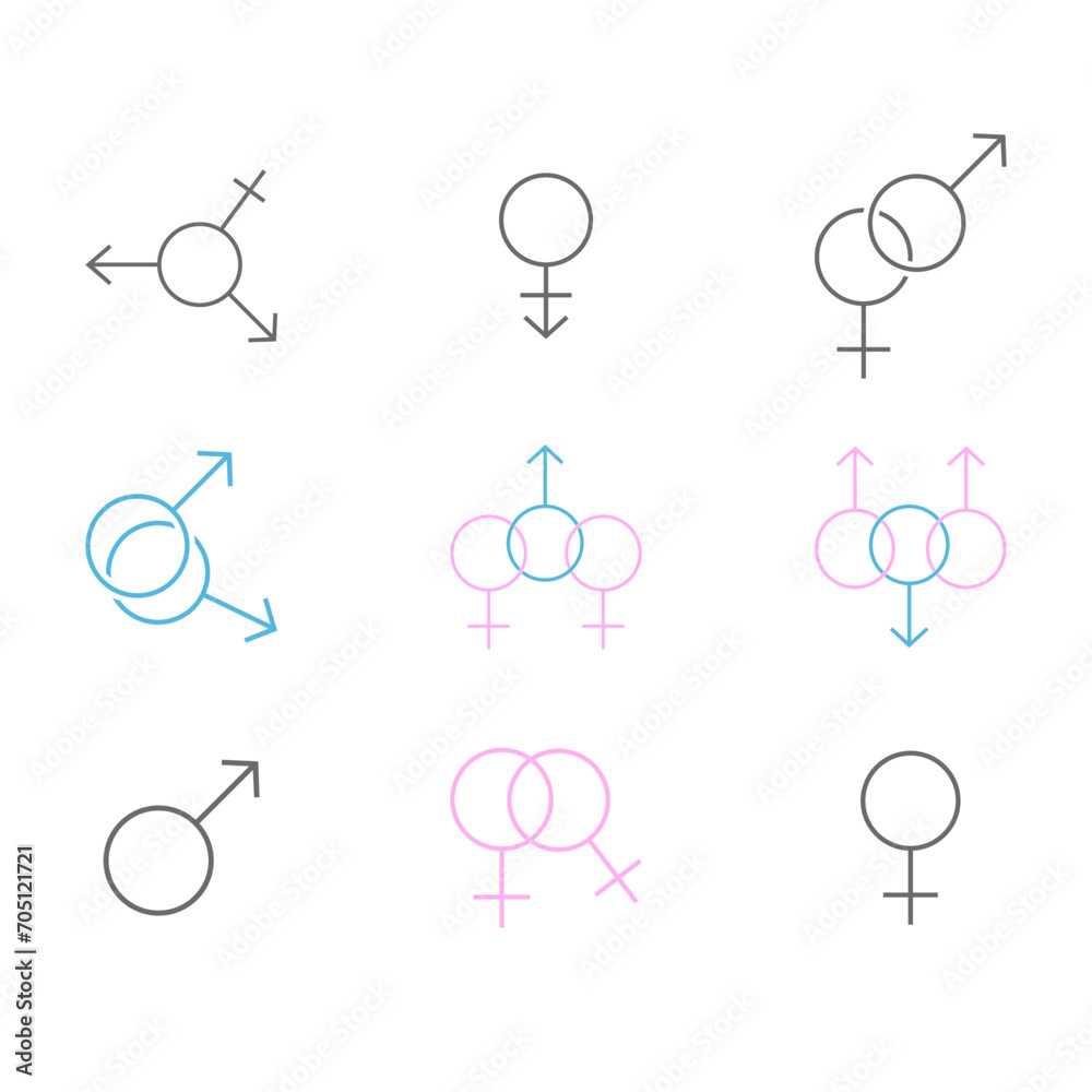 Vector set of linear gender icons on isolated white background. Vector set of linear gender icons on isolated white background.