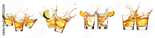 Set of Glasses shot of tequila making toast with splash isolated on a transparent background photo
