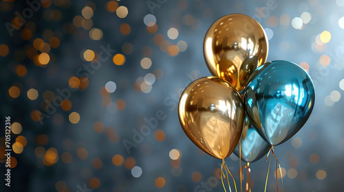 Blue and Gold Realistic Glossy Balloons Background