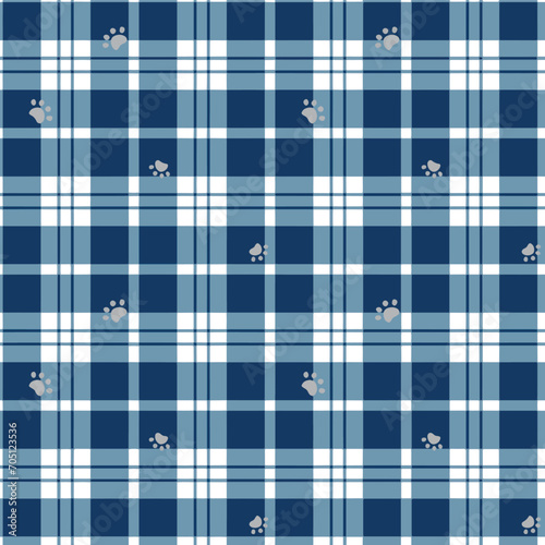 Vector Seamless Lines with paw prints pattern abstract on isolated background. Grid paper used for notes or decoration. French style seamless pattern texture for shirts, plaid, tablecloths, clothes