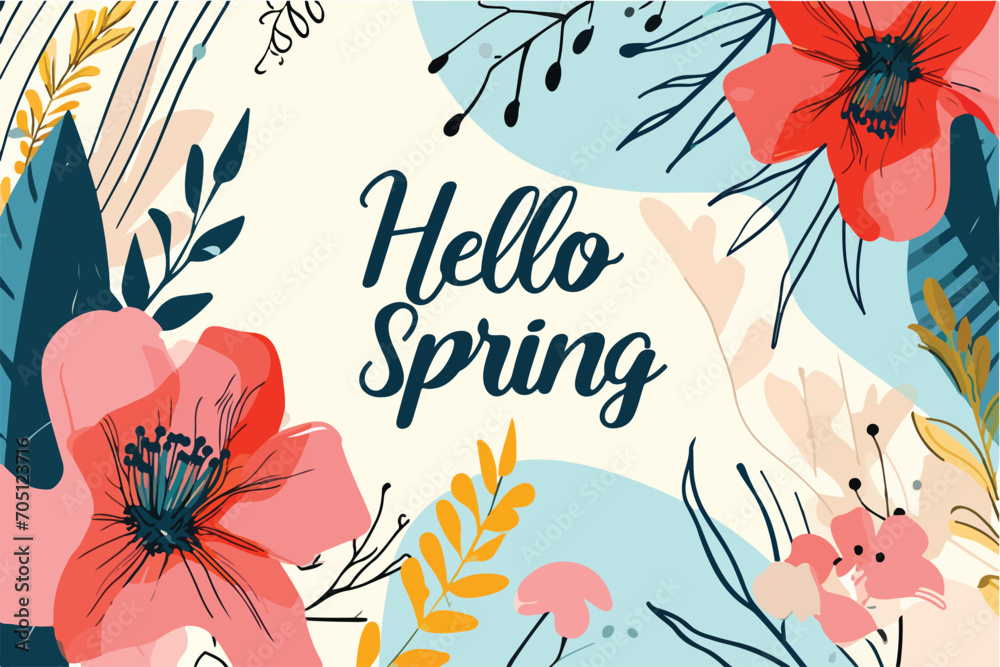 hello spring. hello spring lettering. vector illustration with flowers.