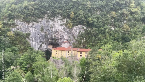 Landscape of the Sanctuary of Covadonga in Asturias on a rainy day photo