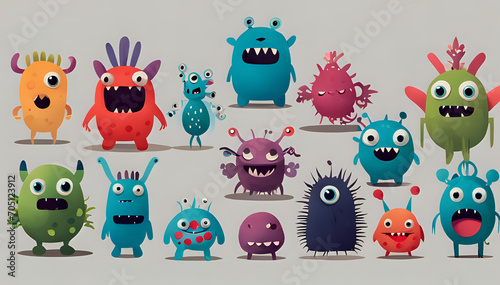 A gathering of little critters with googly eyes, adorned with lovable coronavirus and bacteria plushies – charming monsters.