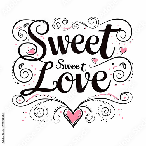 A modern black text Sweet Love poster. Pink and black colors. High quality