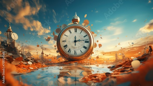 Vintage pocket watch on the background of the world