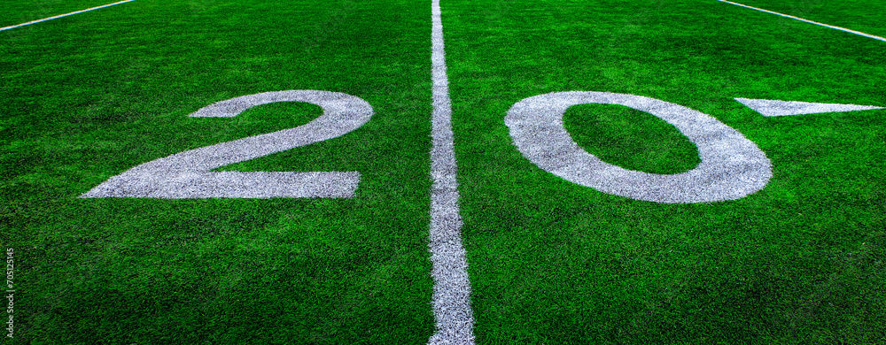 Football Field Green Yard Markers to Goal Line Touchdown Endzone Game Competition Football Field Green Yard Markers to Goal Line Touchdown Endzone Game Competition