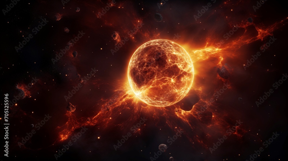 Death of a star in space in fire on dark space background high quality astrophotography