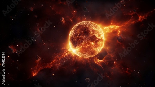 Death of a star in space in fire on dark space background high quality astrophotography