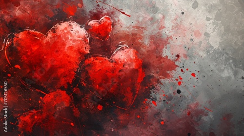Two Red Hearts Painting on Gray Background