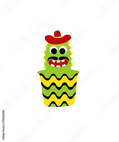 Mexikanischer Kaktus mit Sombrero und Schnauzer