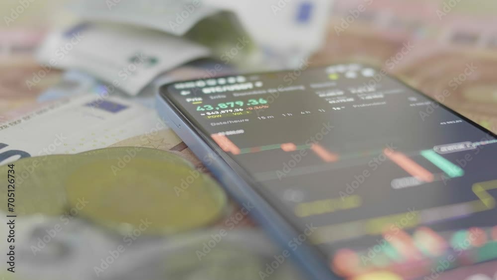Bitcoin, BTC, euro, argent liquide, crypto monnaie, ETF, argent, trading, actif numérique, finance, devise,  banque, affaires, échange, gain, perte, chart, graphique, pièce, richesse, billet, ordinate
