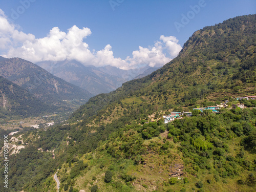 Aerial landscape of curvy road in the mountains