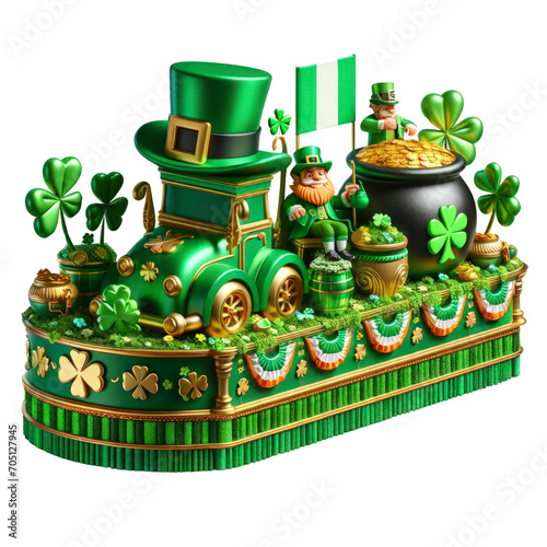 a St. Patrick's Day parade float, realistic,st patrick's day, 3D style and  isolated on a transparent background.