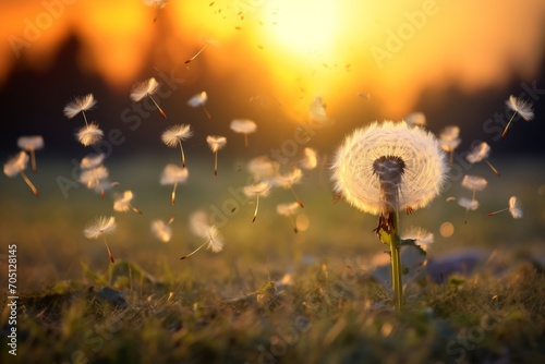 Photo of a dandelion seed with tiny parachutes. Generative AI